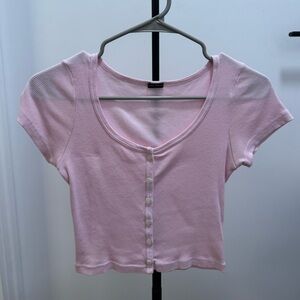 Brandy Melville Pink Cropped Button Up